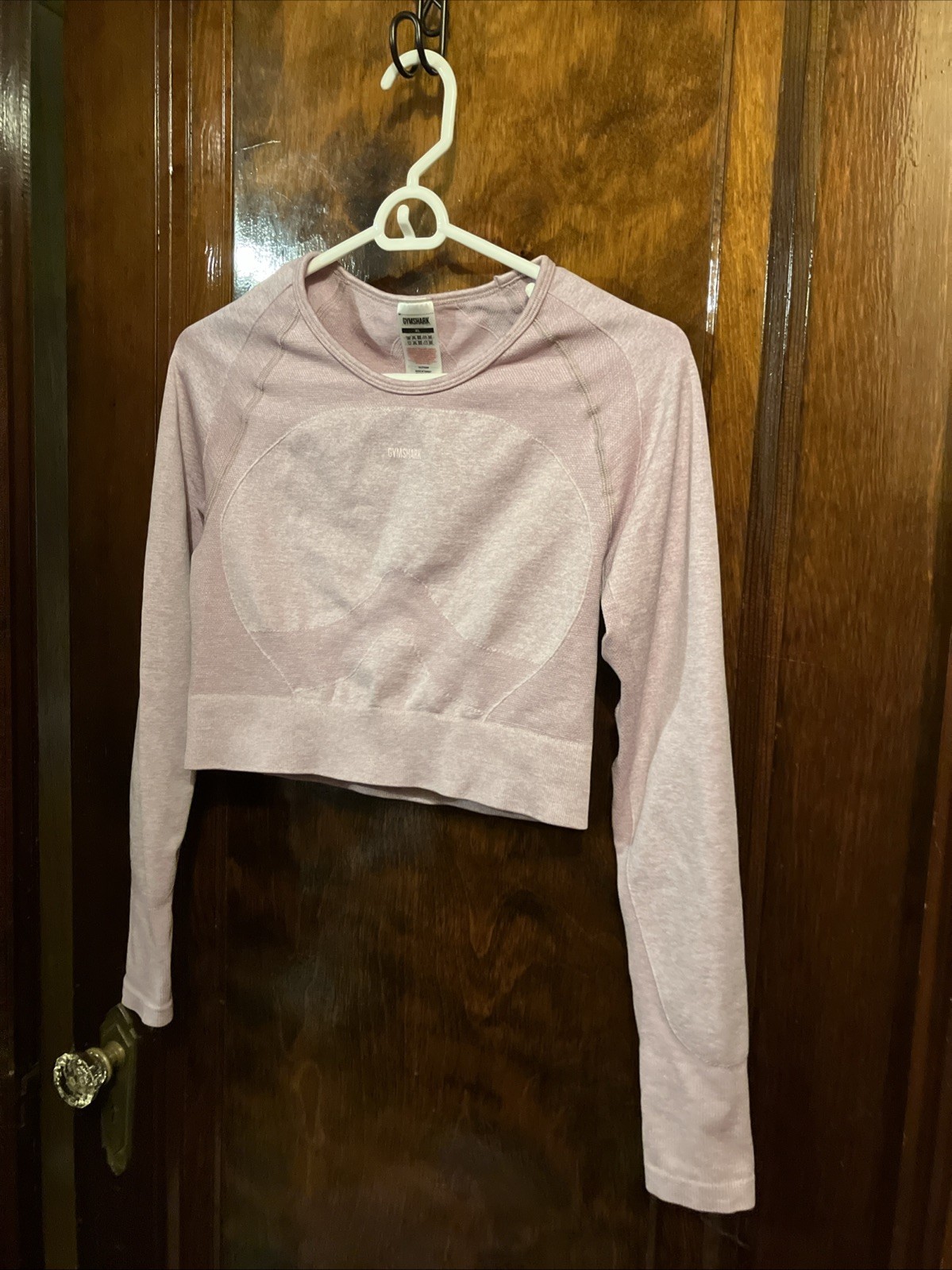 Gymshark Workout Long Sleeve Crop Top Womens Size XL Mauve/White Poly Blend