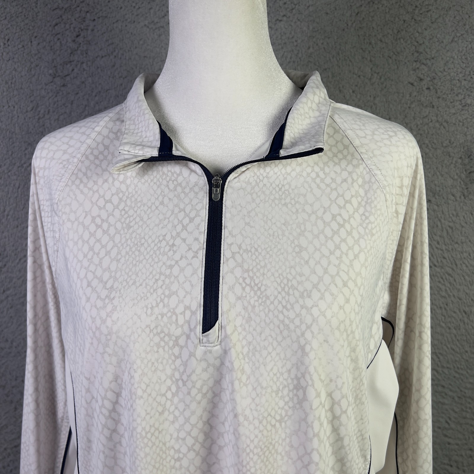 Peter Millar Pullover Womens XL White Gray Animal Print 1/4 Zip Performance Golf