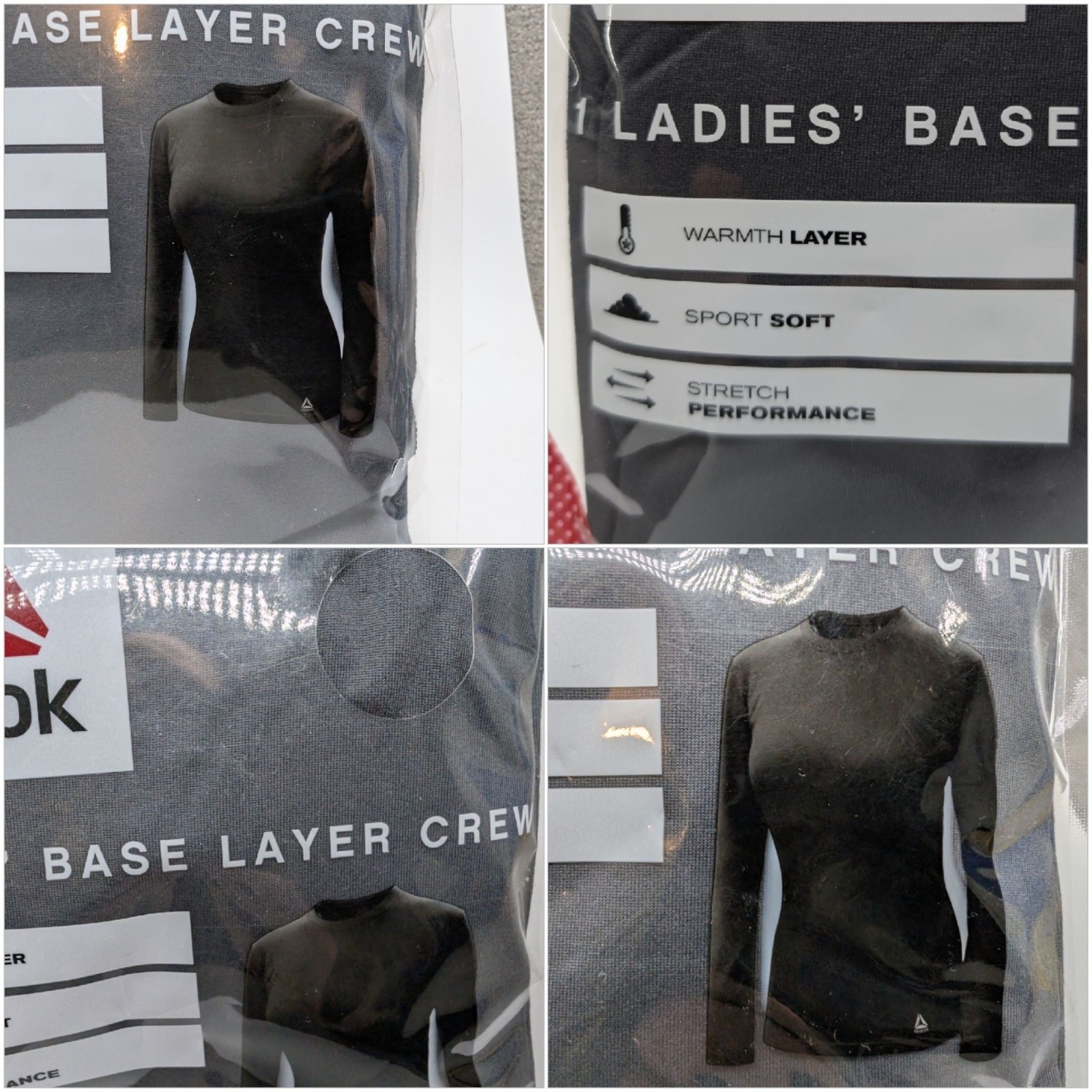 Reebok Base Layer Crew Top Womens Black Long Sleeve Thermal Pullover Size M