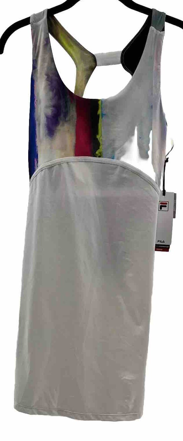 FILA Tennis Dress Women’s Large Performa Energy UV White Blue Galaxy Tie Dye New