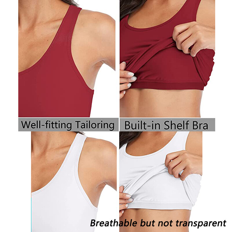 Women’s Solid Basic Scoop Neck Racerback Tank Top With Built in Shelf Bra Shirts