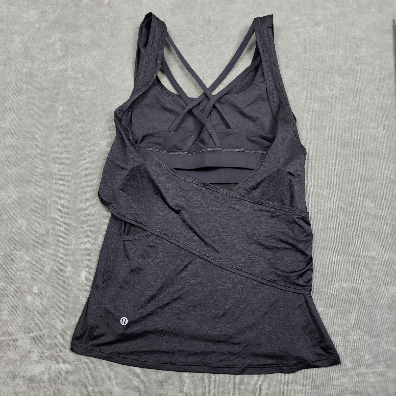 Lululemon Tank Top Womens 6 Black Strappy Built In Bra Cami Reenergized 2-in-1