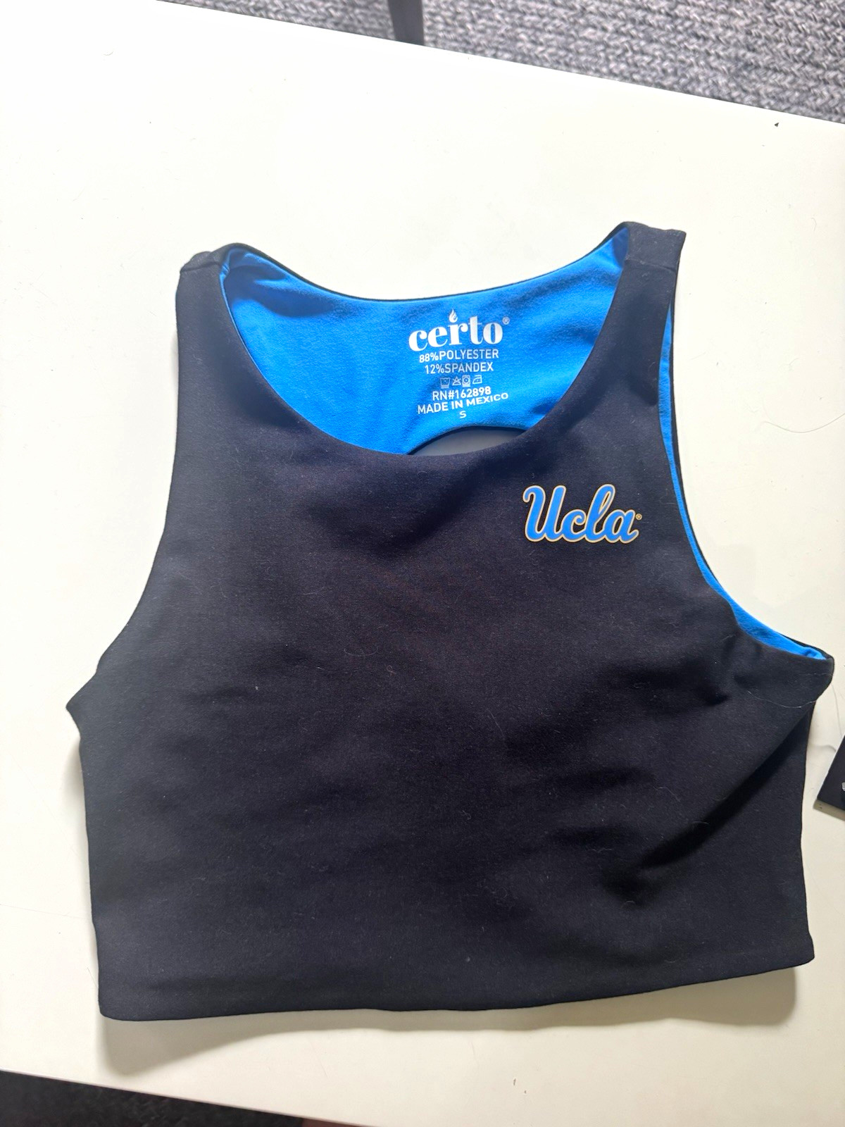 Certo UCLA Strappy Sports Bra Black/Blue S/M Medium Support Racerback