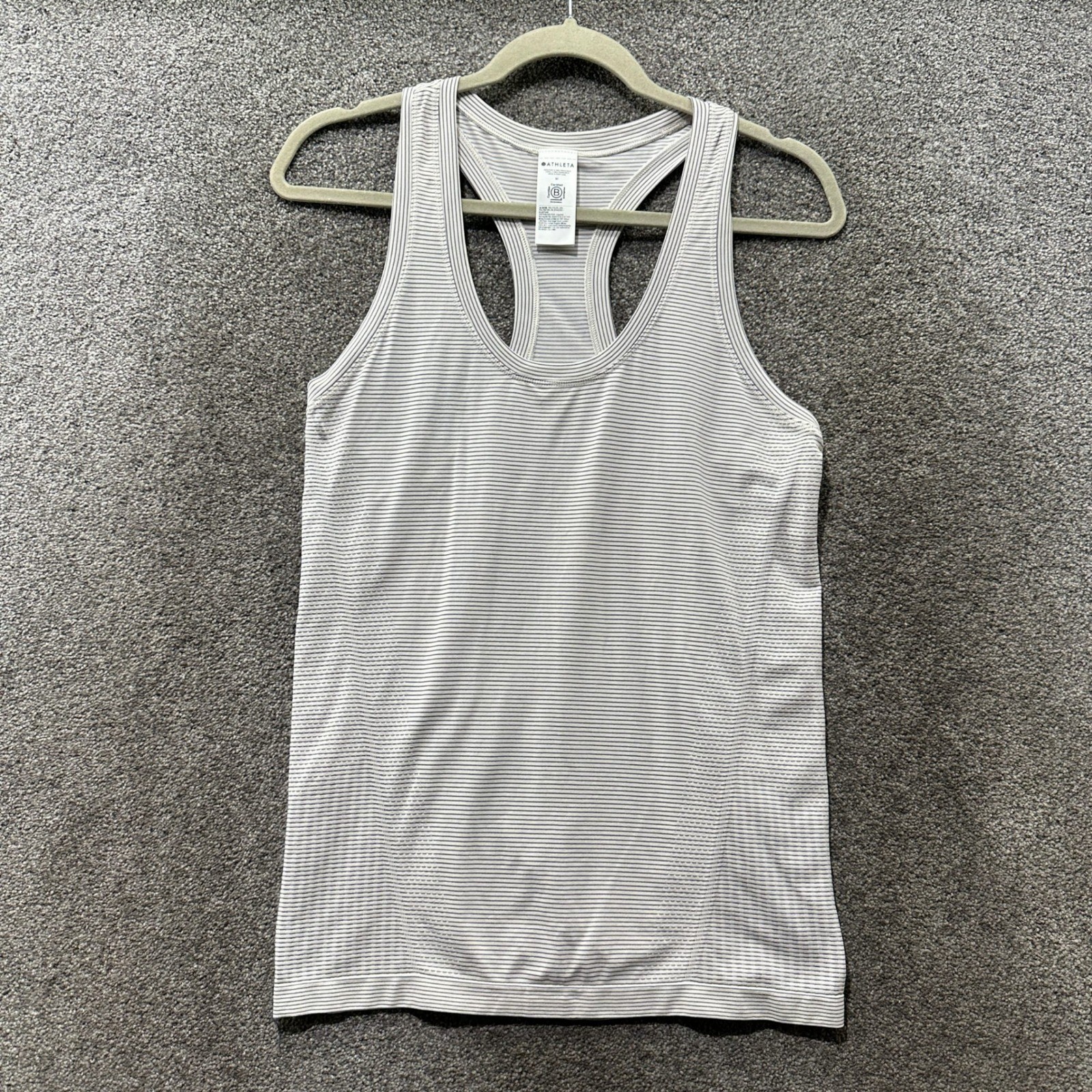 Athleta Renew Racerback Tank Top Women Medium White Gray Striped Seamless Active