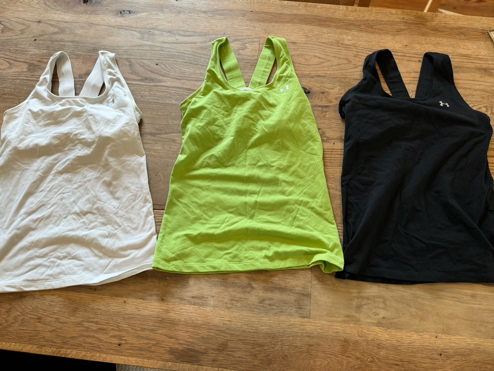 Lot Of 3 Under Armour Women’s Heatgear Racer Tank Top Size S Black Green White