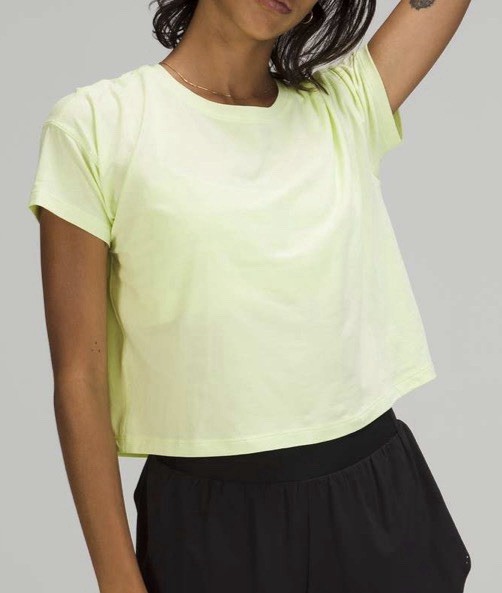 Lululemon Cates Cropped Tee T-Shirt Crispin Green LIGHT Neon Womens Size 6