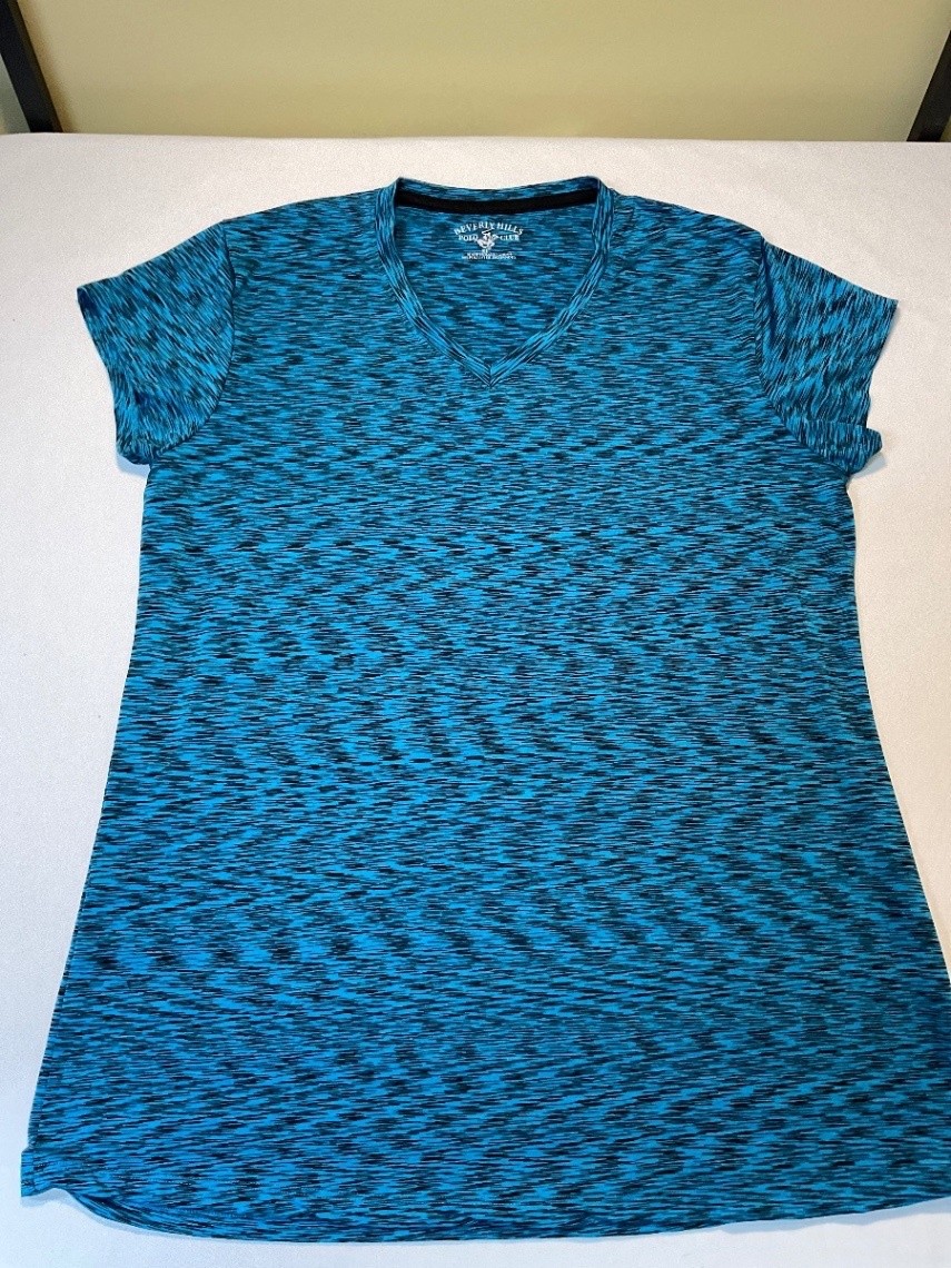 Beverly Hills Polo Club Blue Patterned V Neck T Shirt Woman’s XL