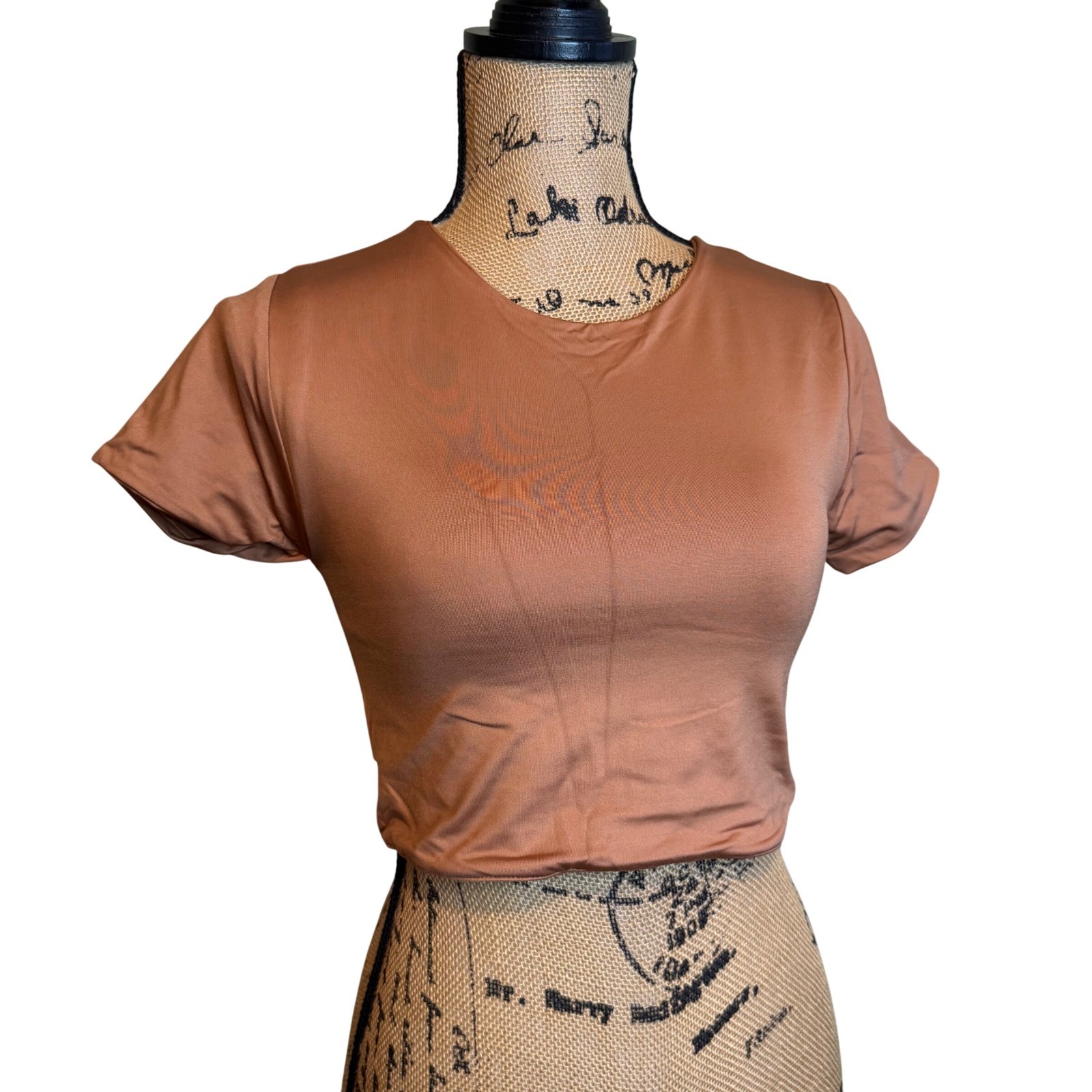 NWOT Athleisure Basics Streetwear Y2K Crow Neck Crop Top Tee Rust Orange Small