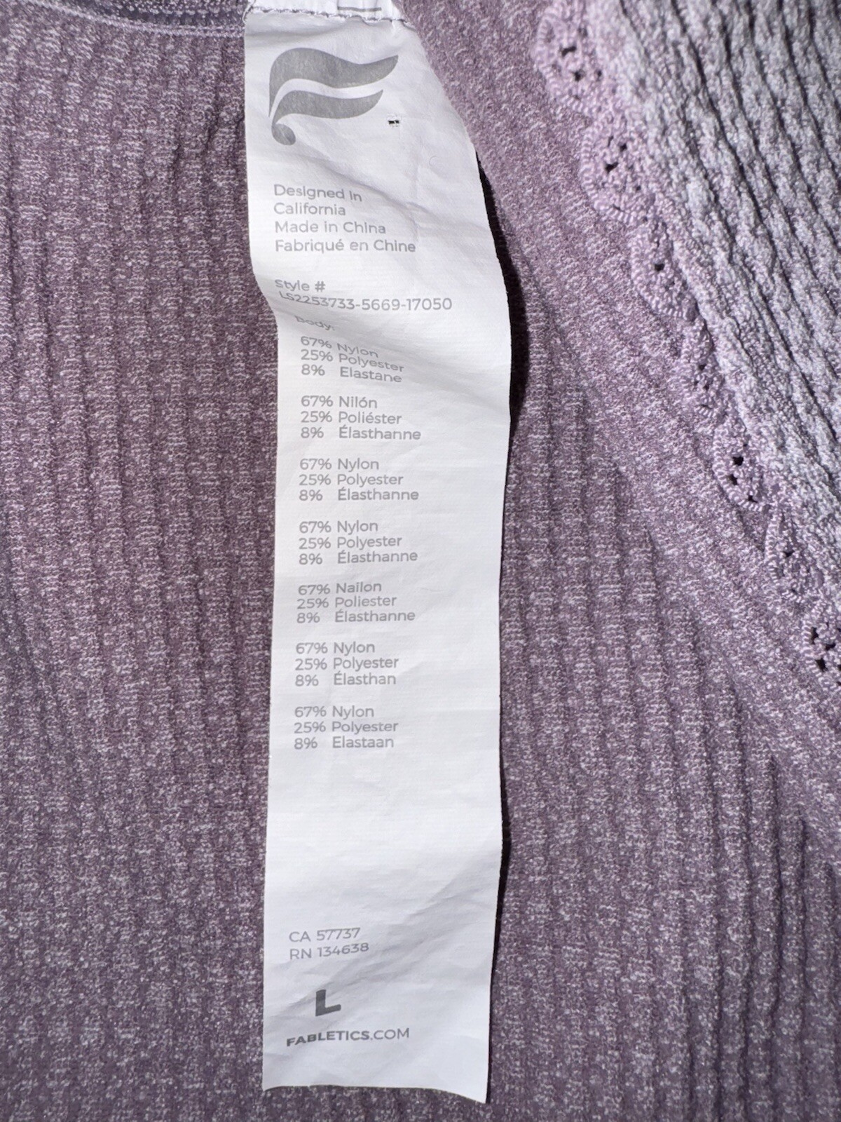 Fabletics Cable Knit Long-Sleeve Top size Large Faded Plum Heathered Purple