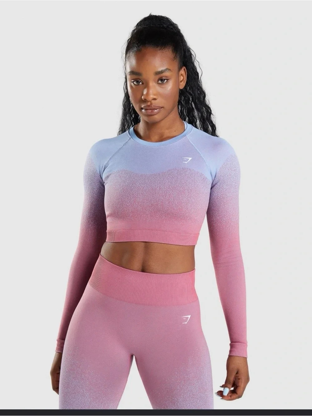NWOT Gymshark Ombre Seamless Crop Top XS Blue Pink Long Sleeve Workout Top