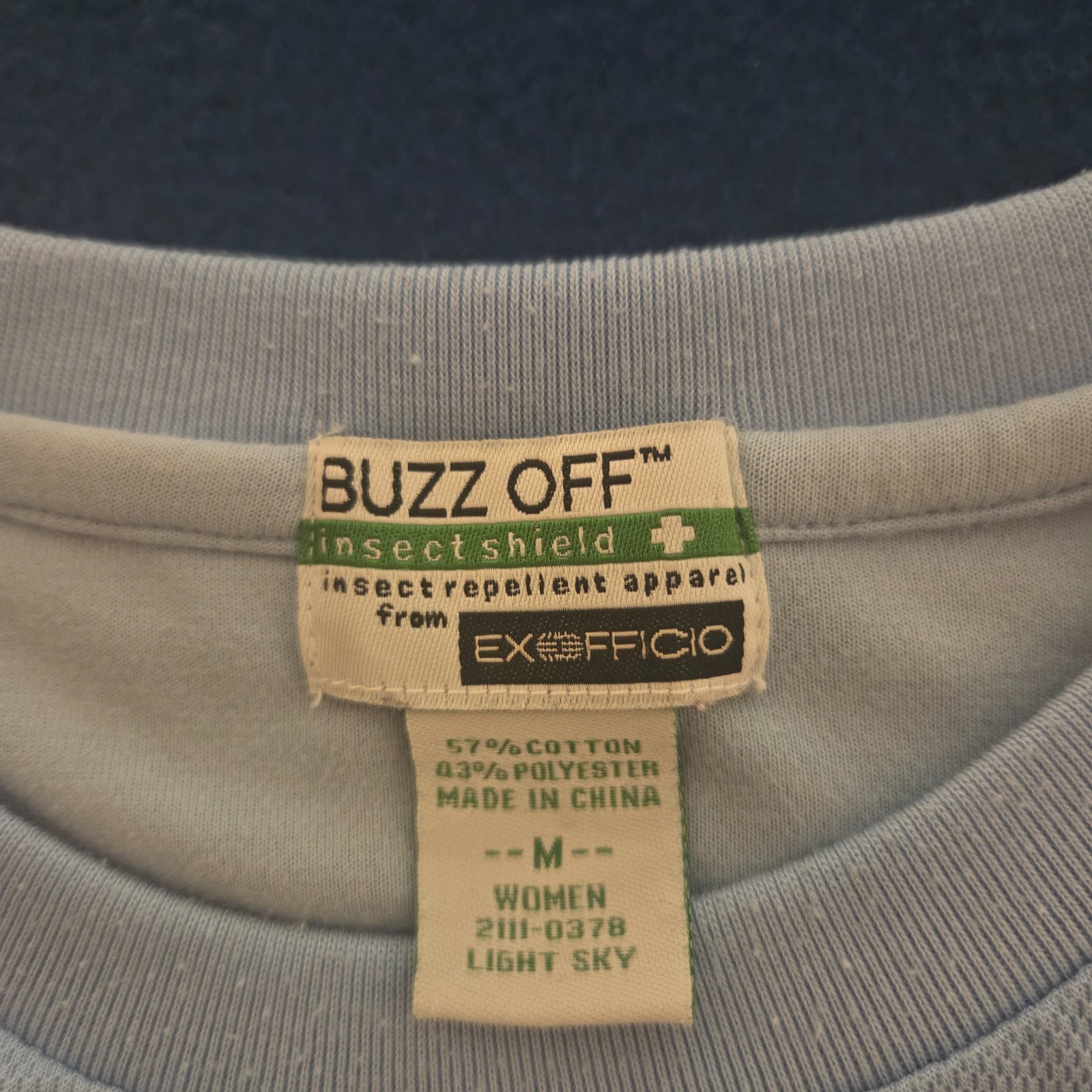 Exofficio Buzz Off Insect Shield Pullover Top Size M Light Sky Blue Outdoor Hike