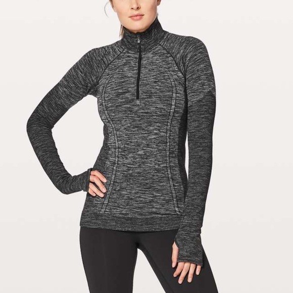 Lululemon Womens Swiftly Wool 1/2 Zip Stretch Pullover Top Black Gray Size Small