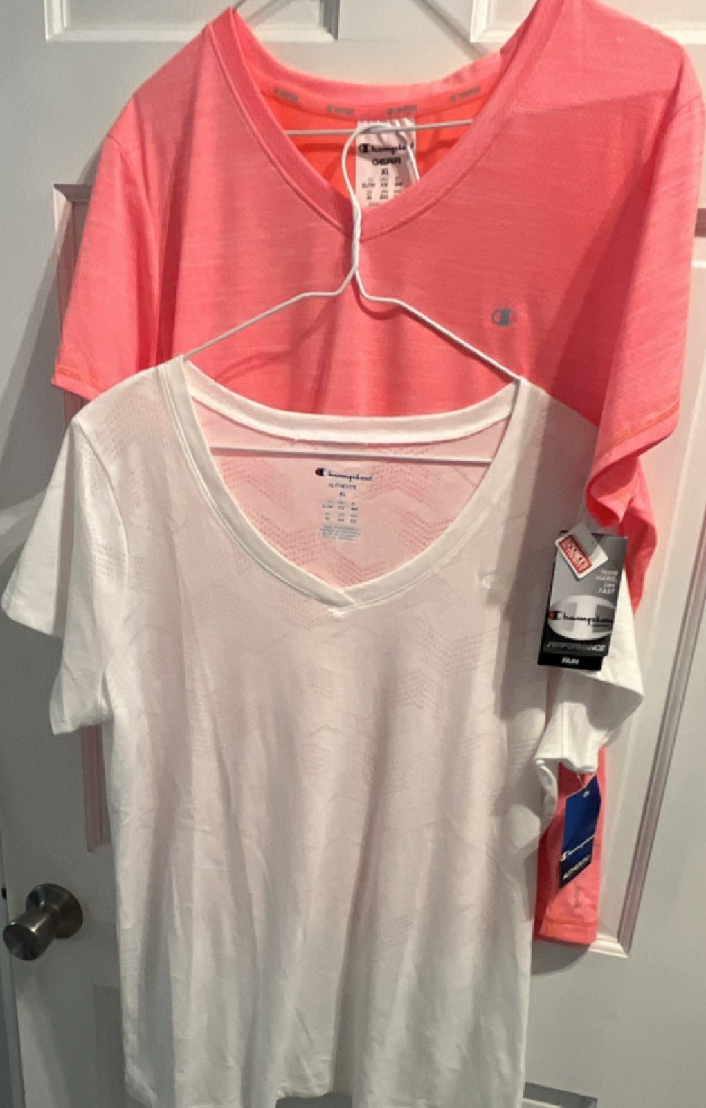 Champion Power Train Tees Reflective V-Neck Coral /White Women’s XL 2 shirts