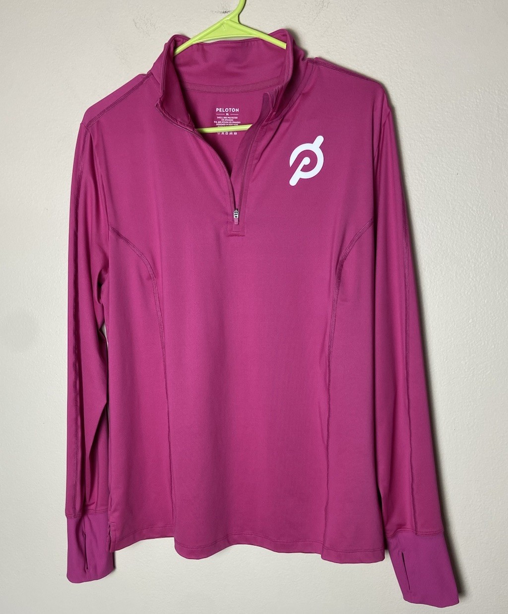 Womens XL Peloton 1/4 Zip Thumbhole Logo Lightweight Pink Top (20.75″x26′)