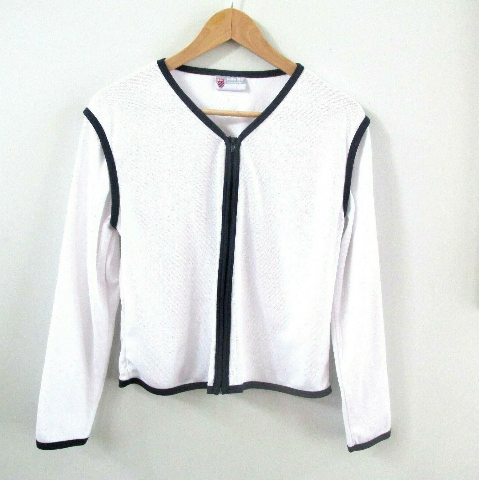 K Swiss Shirt Womens Small Athletic White Blue Zipper Long Sleeve Y2K Vintage