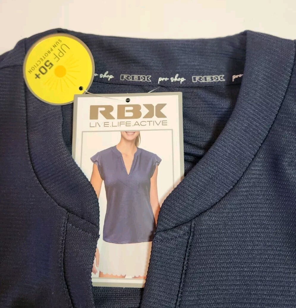RBX Flutter Sleeve Split neck Textured UPF 50+ Rib Top Women’s S NWT $48