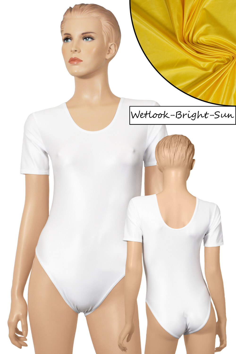 Ladies Wet Look Bodysuit Round Neck Short Sleeves Stretch Shiny Colours Short Sleeve Bodysuit