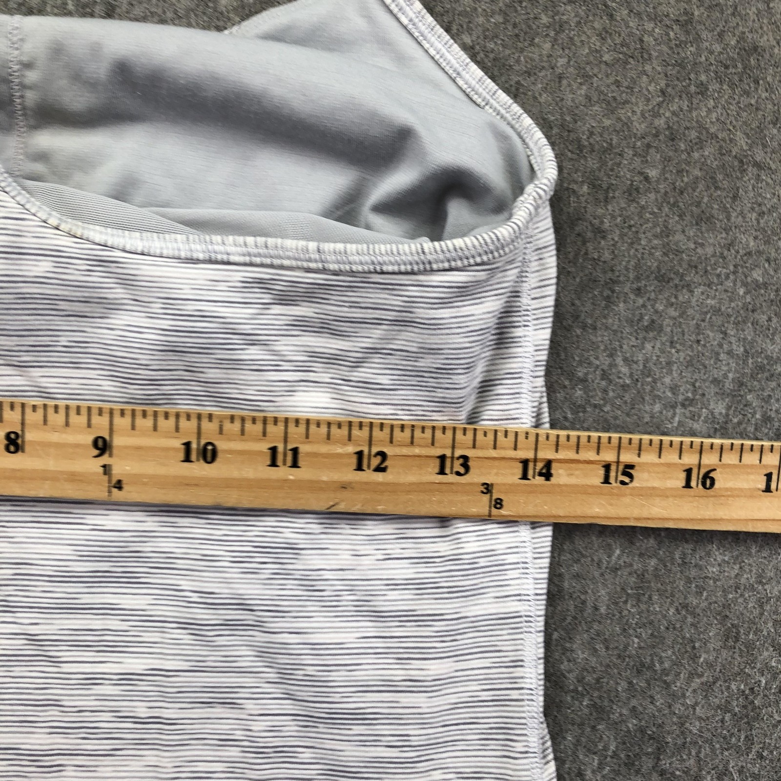 Lululemon Tank Top Womens 8 Gray Power Y Built In Bra Striped Yoga Athletic