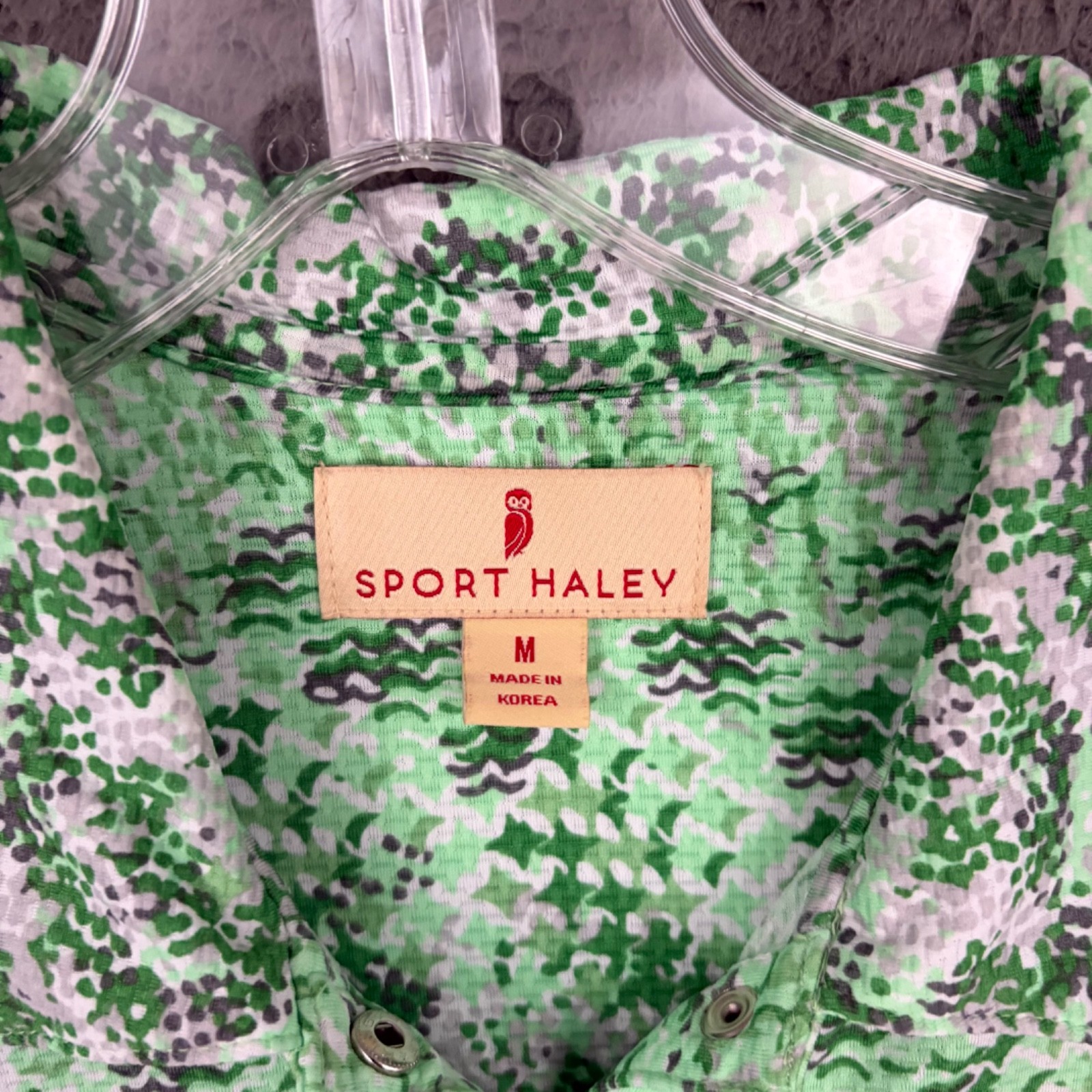 Sport Haley Collared Top Womens Medium Green Abstract Tennis Golf Activewear Mom