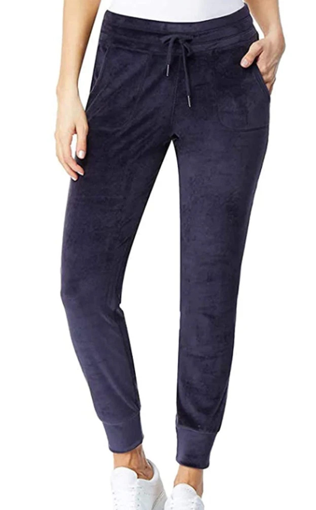 32 Degrees Heat Women’s Velour Jogger Pants Purple Navy