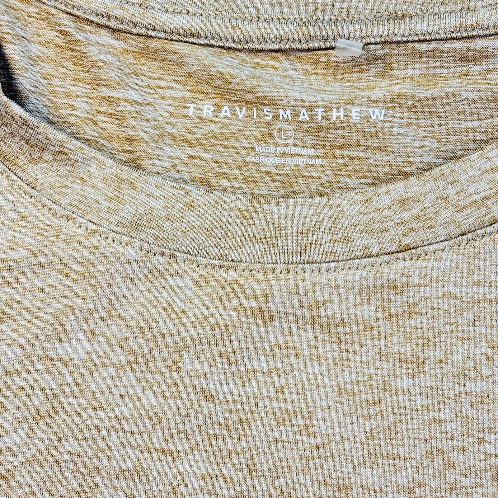 Travis Mathew Peloton ALWAYS FOREVER TEE Crop Top Tan Heather Burro Womens Large