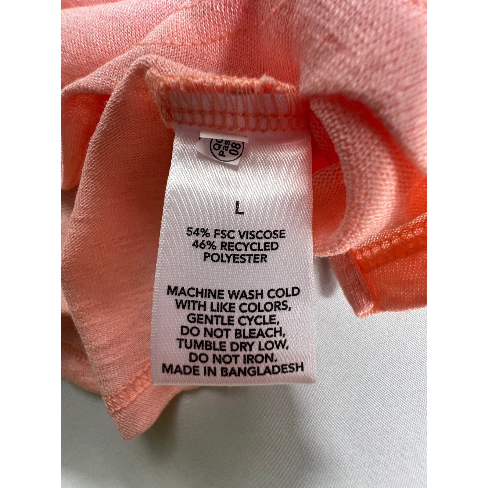 Earth Yoga Sustainable Tee Shirt Peach Bud Pink Viscose Recycled Poly 307953 L