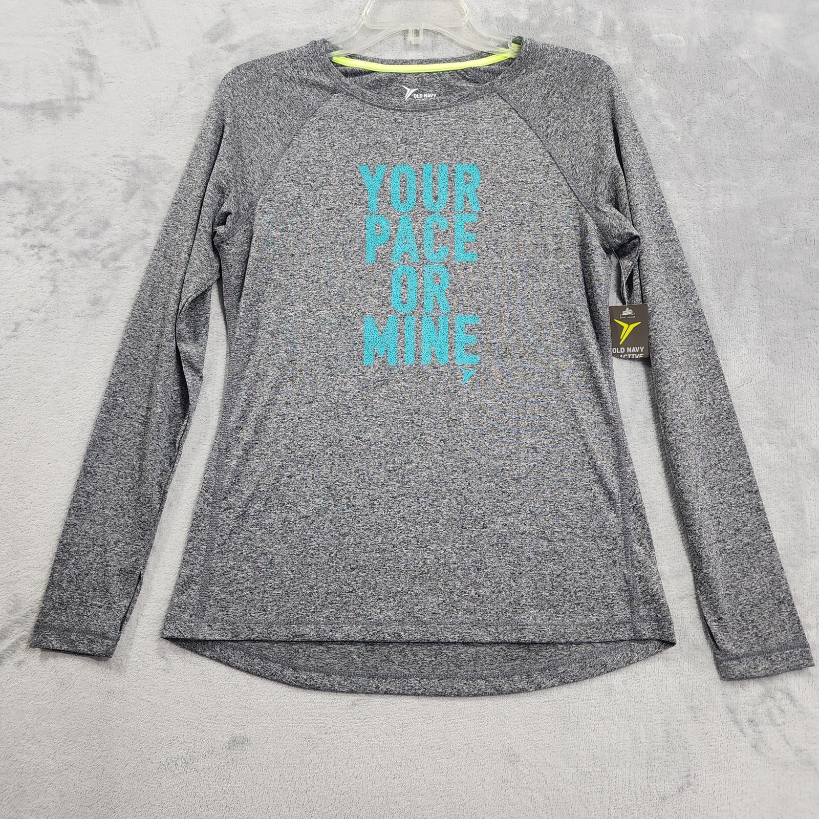 NEW Old Navy Active Top Womens S Gray Go-Dry Your Pace Or Mine Long Sleeve Gym