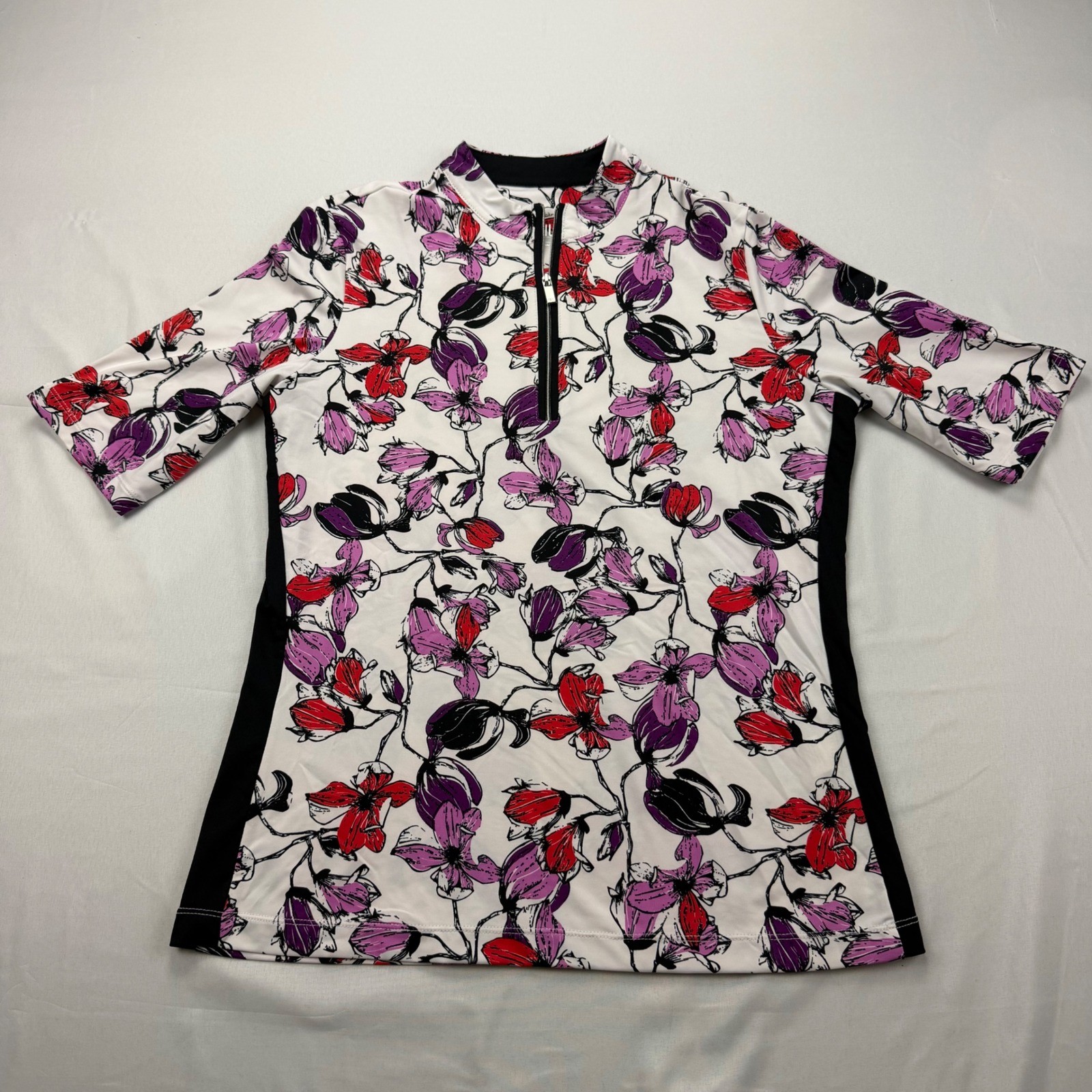 Tail Golf Top Womens Small White Floral 1/4 Zip Short Sleeve Athletic Shirt