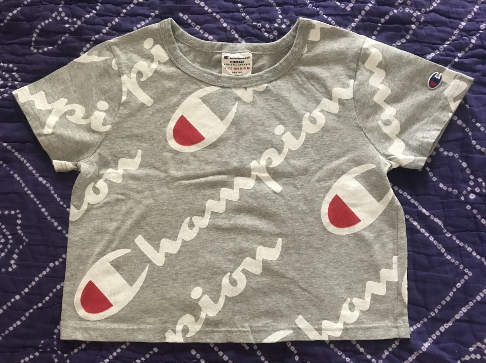 Champion Heritage authentic All-Over Logo Explode Script Oxford Grey size M RARE