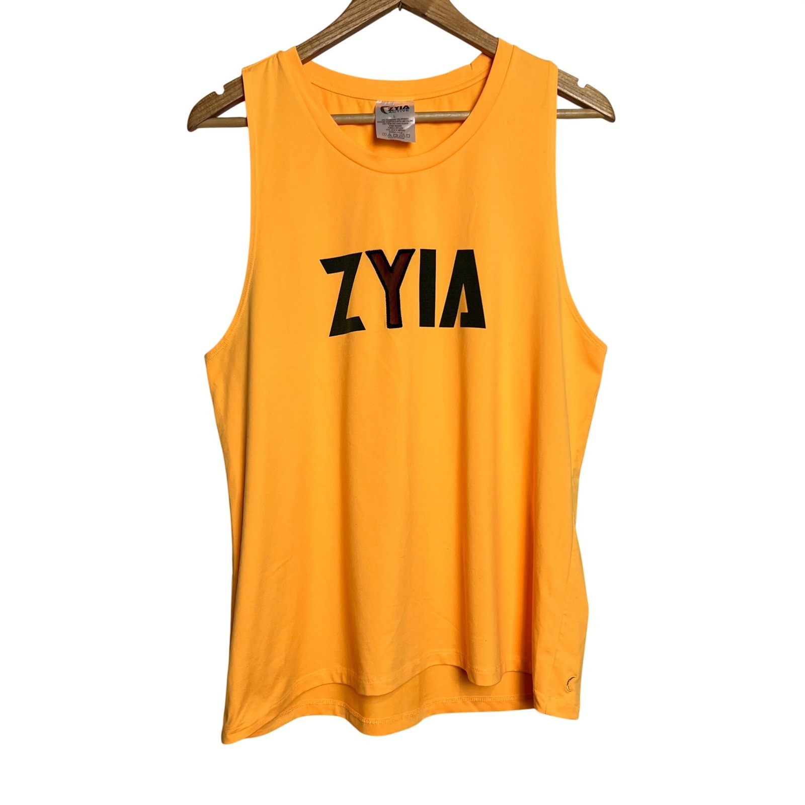 Zyia Active Womens Orange Graphic Muscle Tank Top Mesh Logo Size Large
