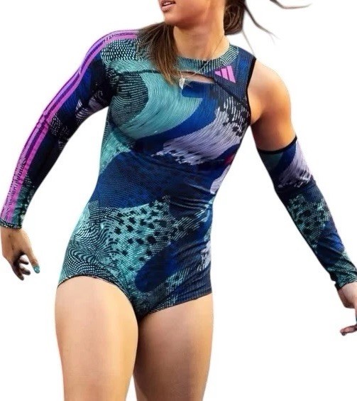 ADIDAS Leotard 2023 Pro Elite Team w Sleeve Speedsuit Blue Green Women’s Size M