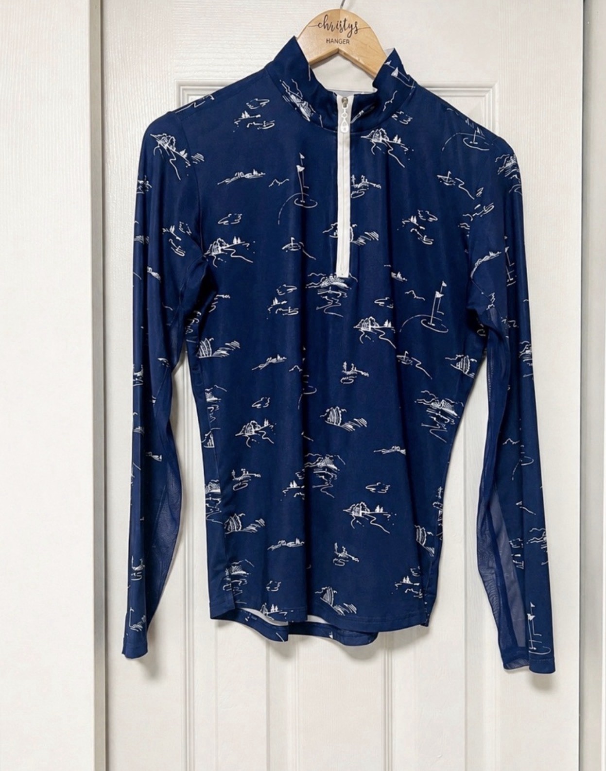 Sans Soleil M 1/4 Zip Long Sleeve Top Golf Print Active Sun UPF 50 Wicking
