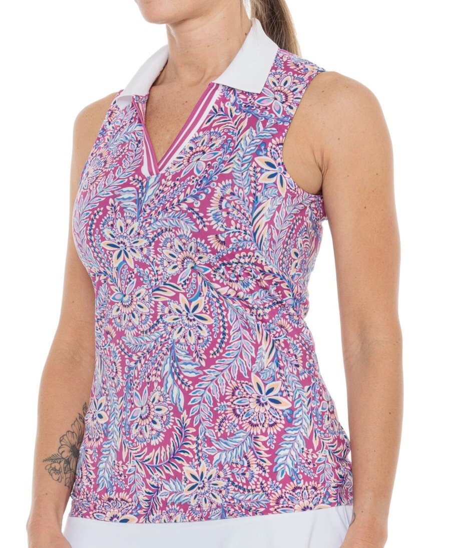 NWT TOMMY BAHAMA Purple Orchid Belair Paisley Sleeveless Golf Polo S M L & XL