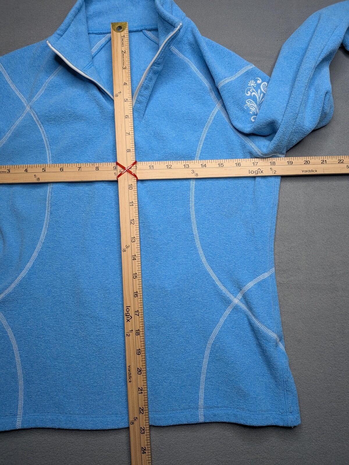 Athleta Pullover Top Womens S Blue Floral Fleece Mock Neck 1/4 Zip Thumbholes