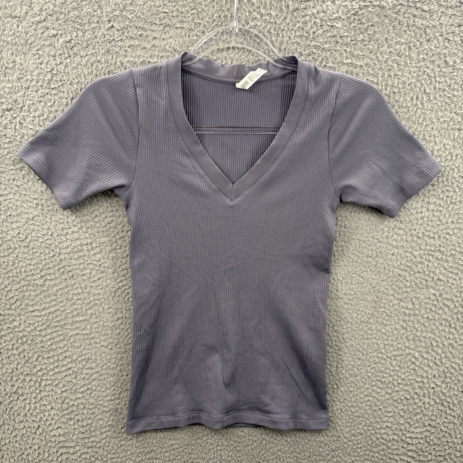 Athleta Shirt Womens XXS Violet Purple Renew Seamless V-Neck Ribbed Tee Active