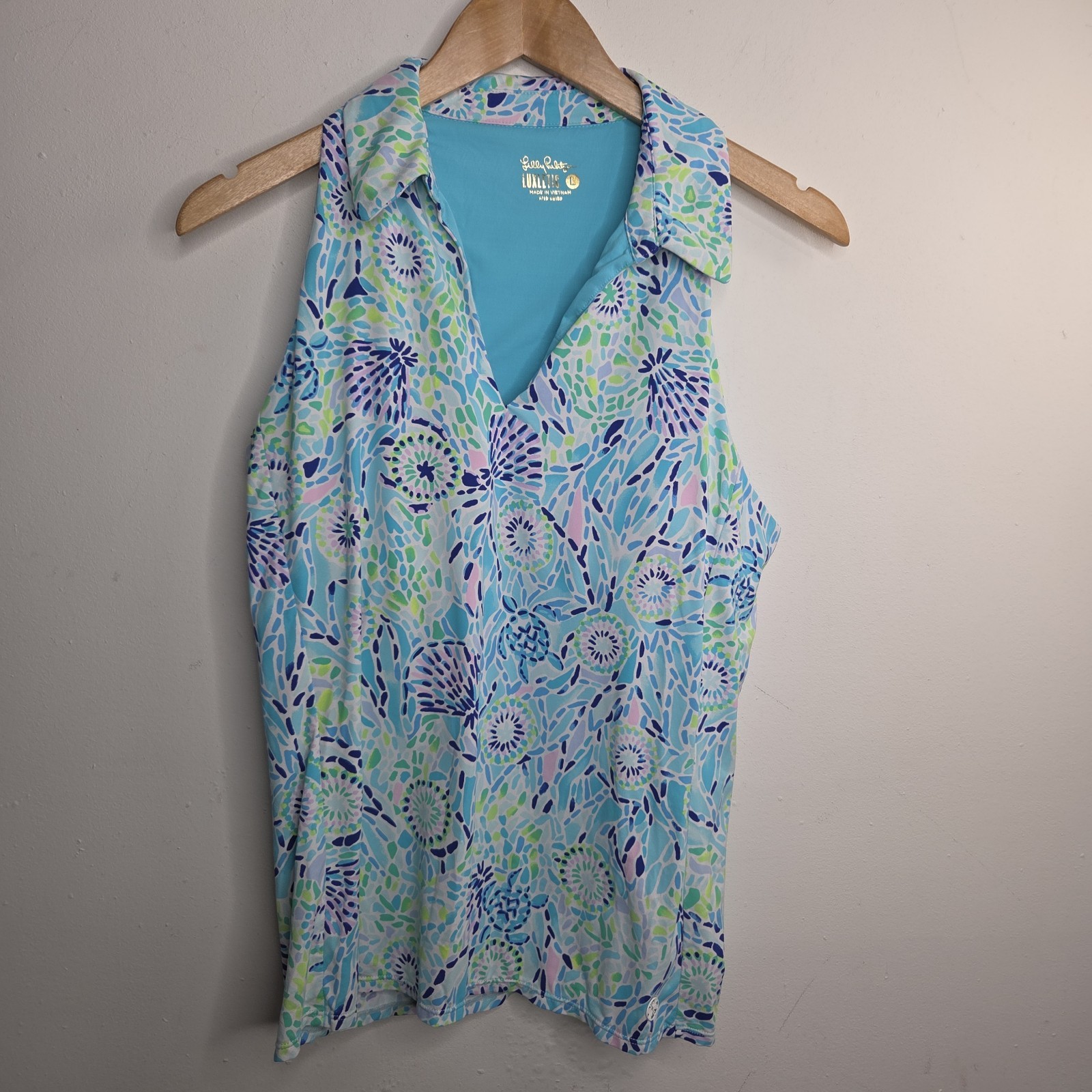 Lilly Pulitzer UPF50+ Luxletic Lakelyn Bra Sleeveless Top Open Water L