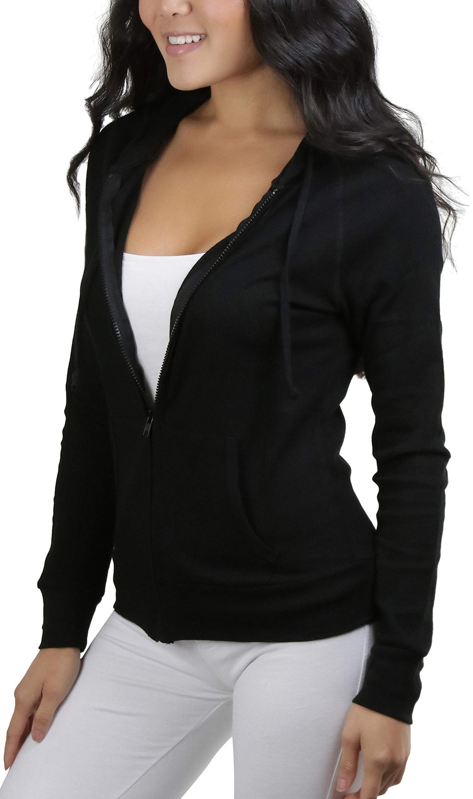 Women’s Long Sleeve Full Zip Hoodie Jacket Lightweight w/Pouch Pocket & Draws…
