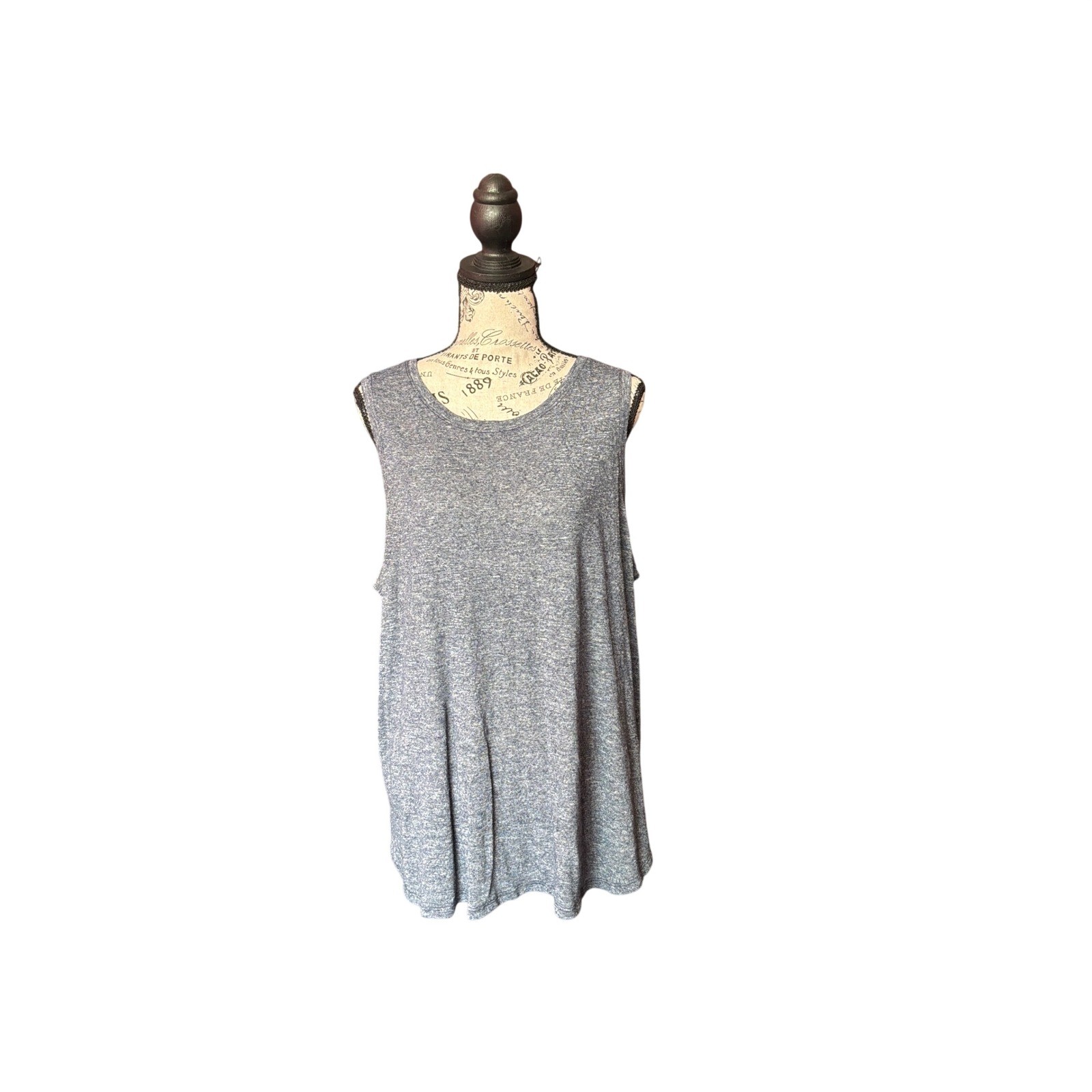 Tek Gear DryTek Sleeveless Tank Top Heather Blue Gray Pleated Back Womens 1X