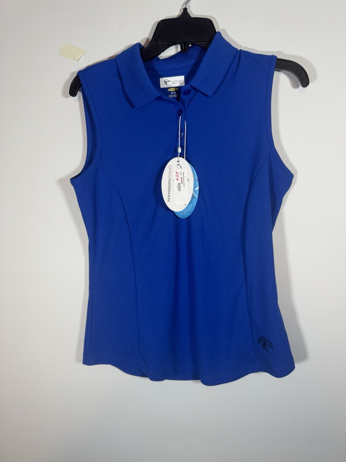 Greg Norman Shirt Womens M Blue Play Dry Raffled Polo Sleeveless NWT
