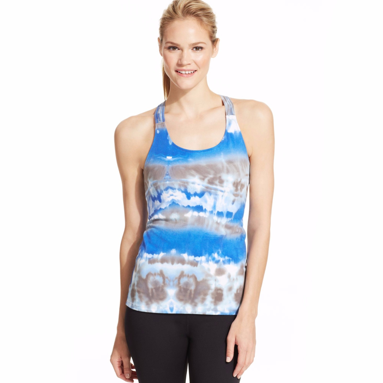 New Calvin Klein Performance Women’s Printed Basketweave Tan Top Blue TF4T3100 S
