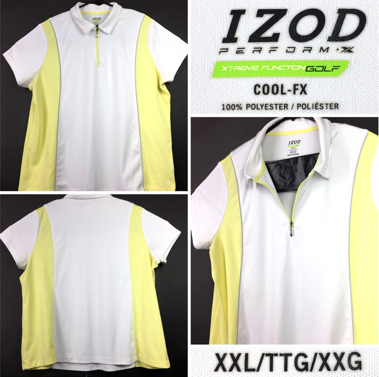 Izod Golf Womens 2XL (44 in Bust) Yellow White 1/4 Zip Perform-X Cool-FX Polo