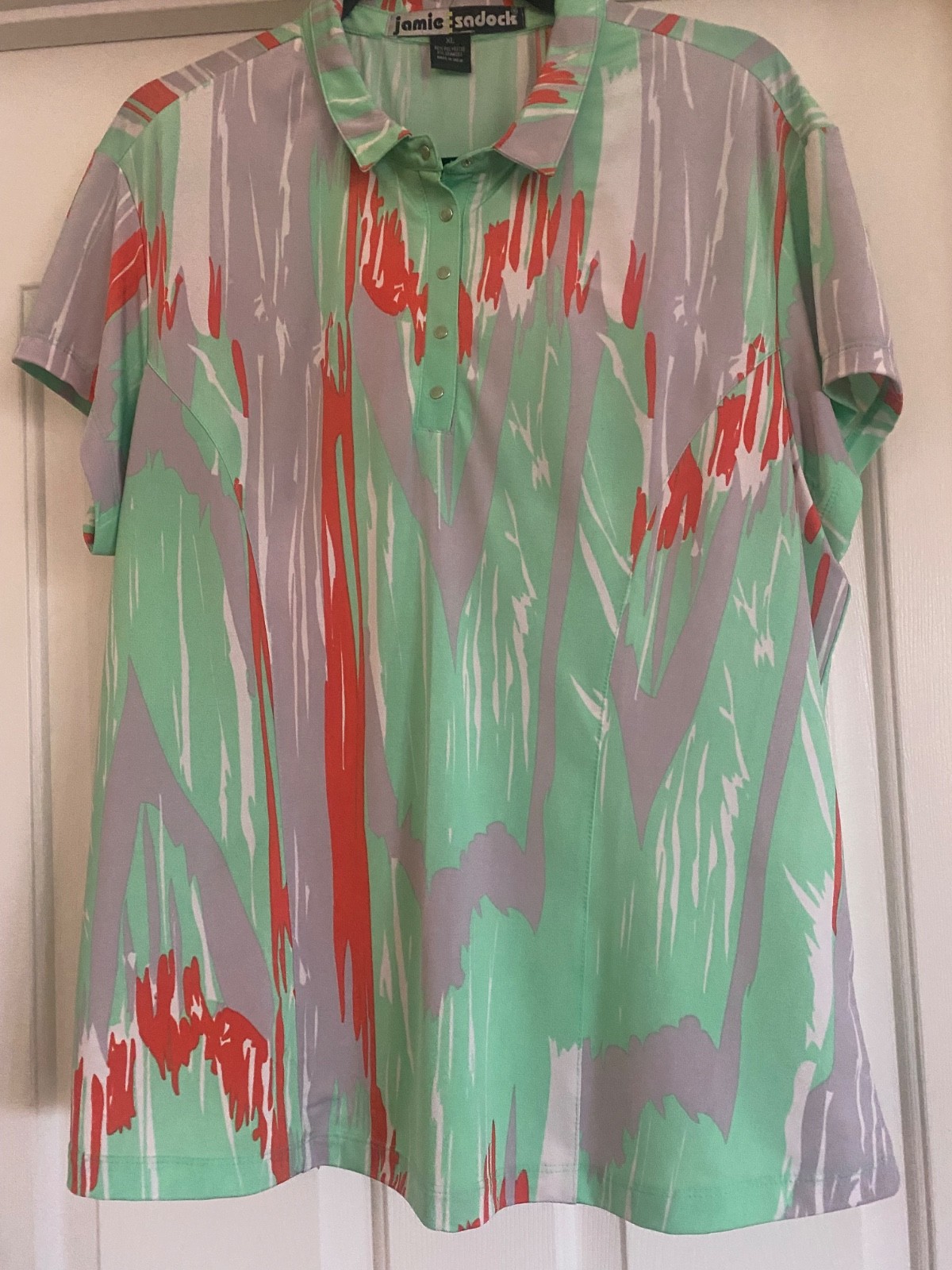 Jamie Sadock Women’s Top Activewear Polo Multicolor Green Short Sleeve Sz XL