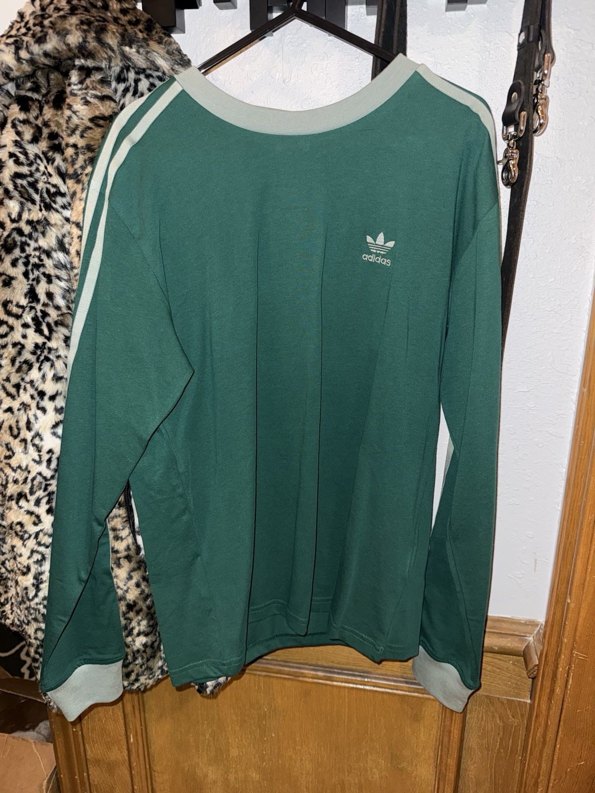 Adidas Dark Green With Light Green Stripes Long Sleeve Shirt Women NWT