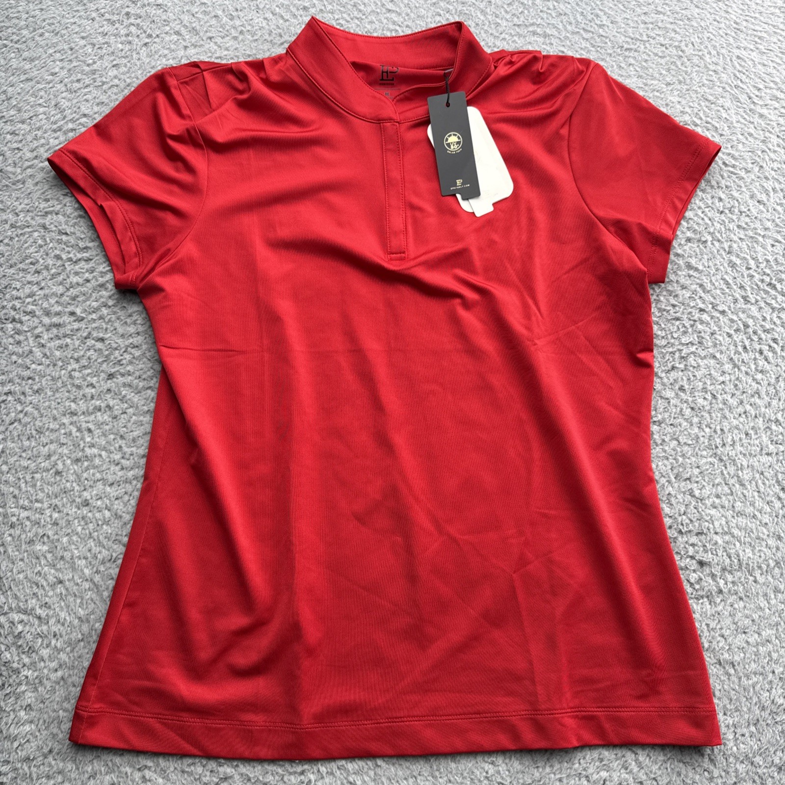 EP New York EPNY Golf Shirt Top Womens Medium S/S Snap Mock Polo Claret Red