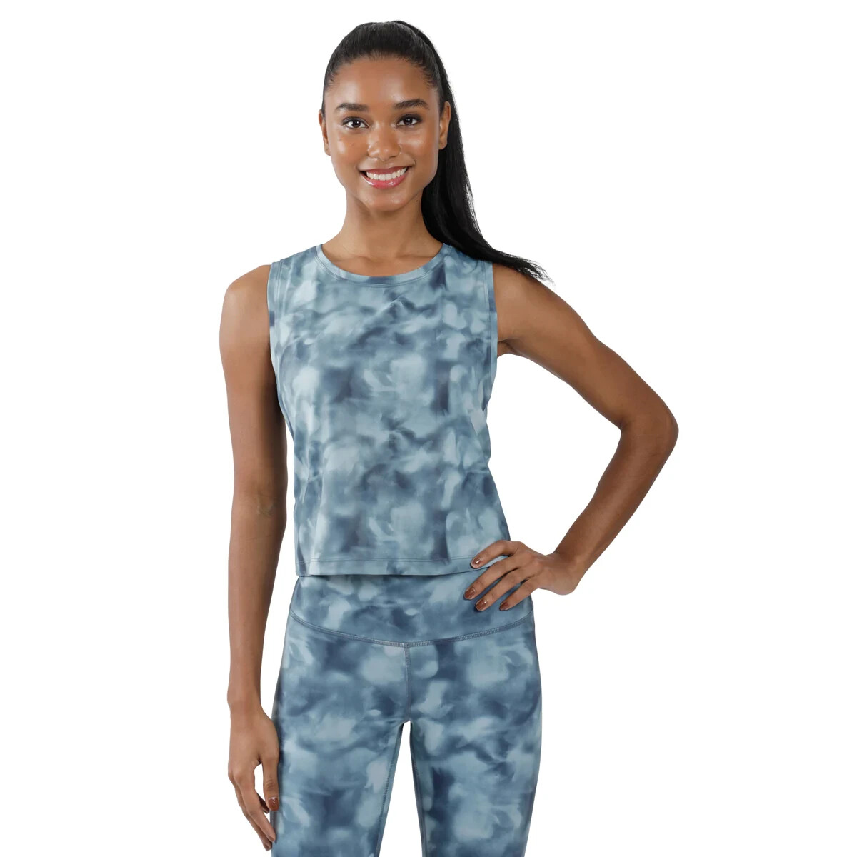 Yogalicious by Reflex Women’s Airlux Watercolor Muscle Cropped Tank Top Aqua L