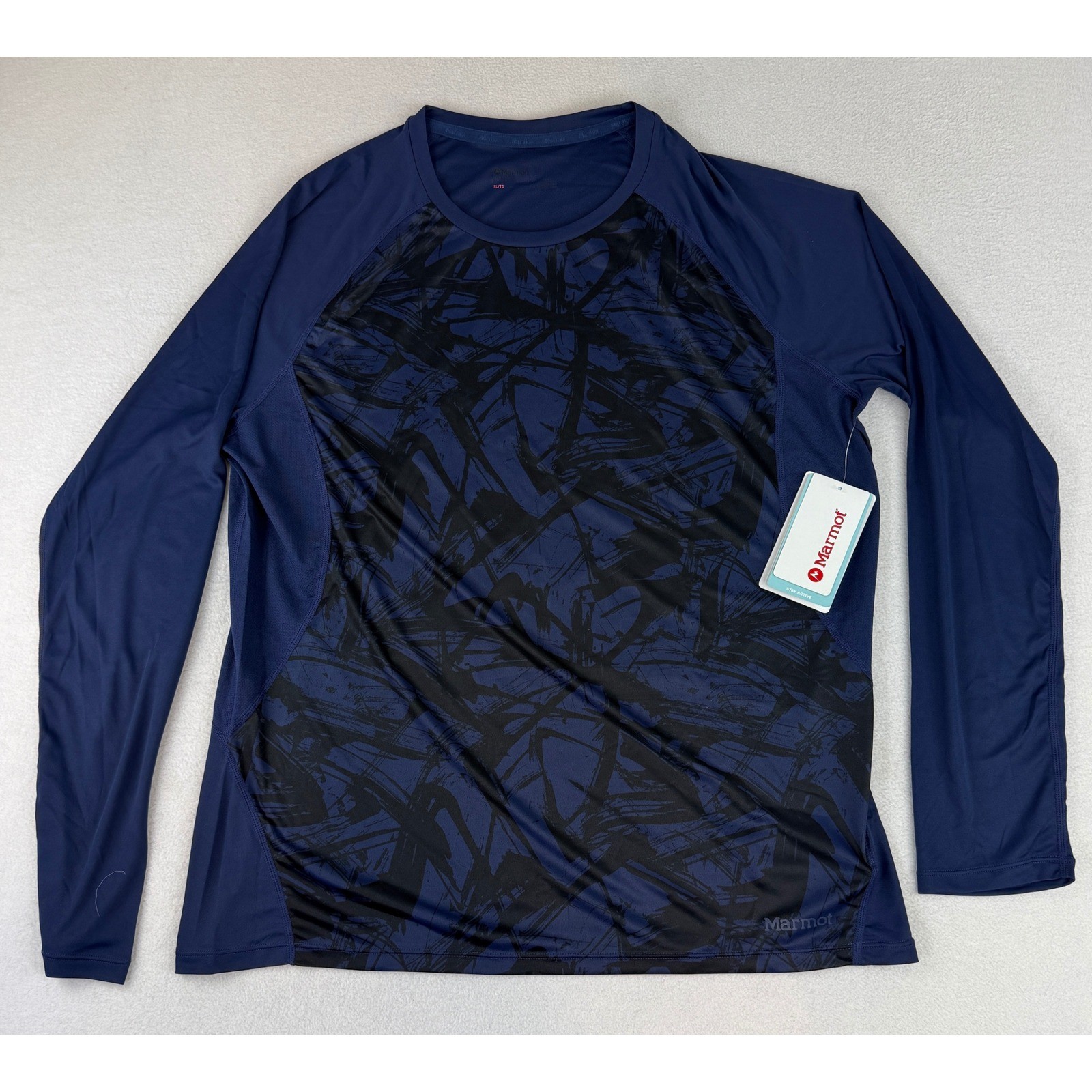 Marmot Crystal LS Top Womens XL Arctic Navy Race Line UPF 50 Q46410 NWT