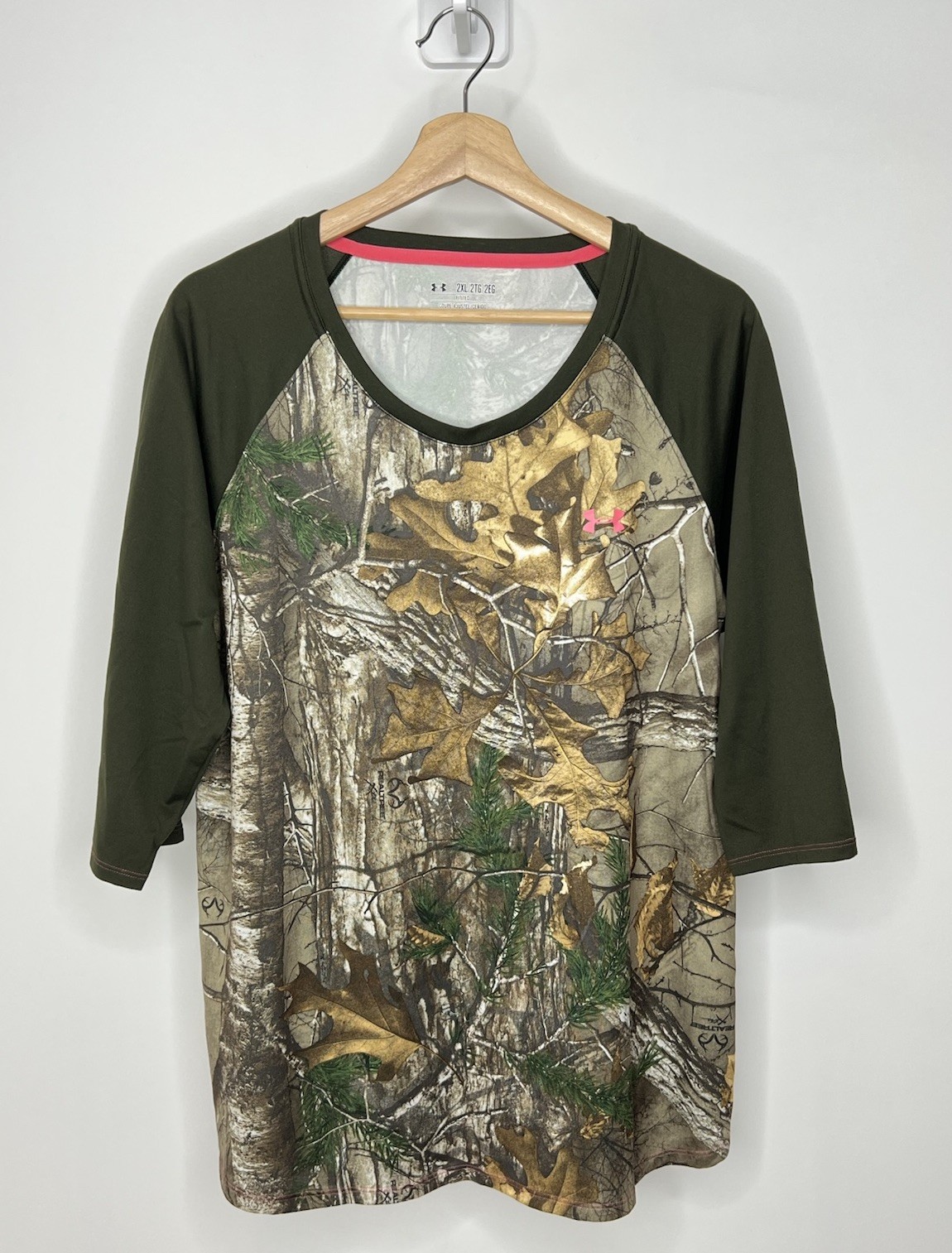 Under Armour Heatgear Fitted x Realtree Xtra Camo Raglan Shirt Womens 2XL Tee