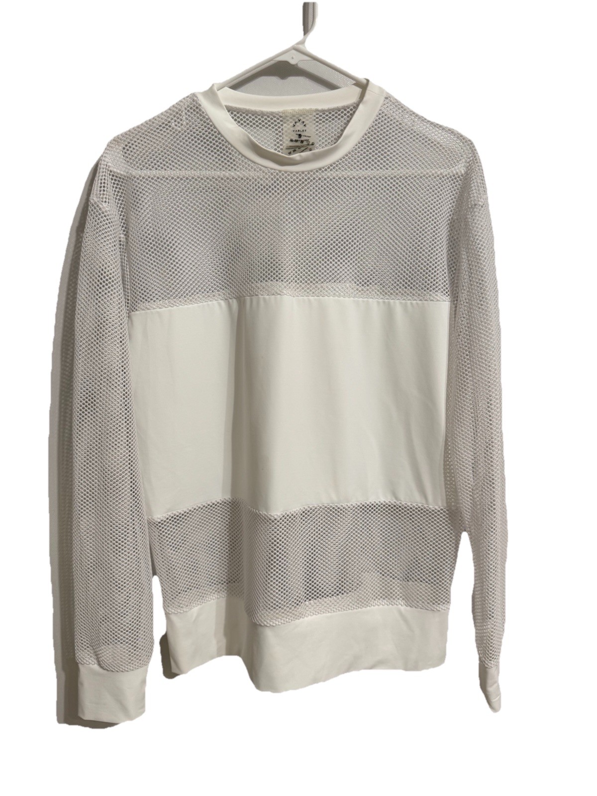 Varley Size Small White Mesh Nylon Top Womens Athleisure Activewear Long Sleeve