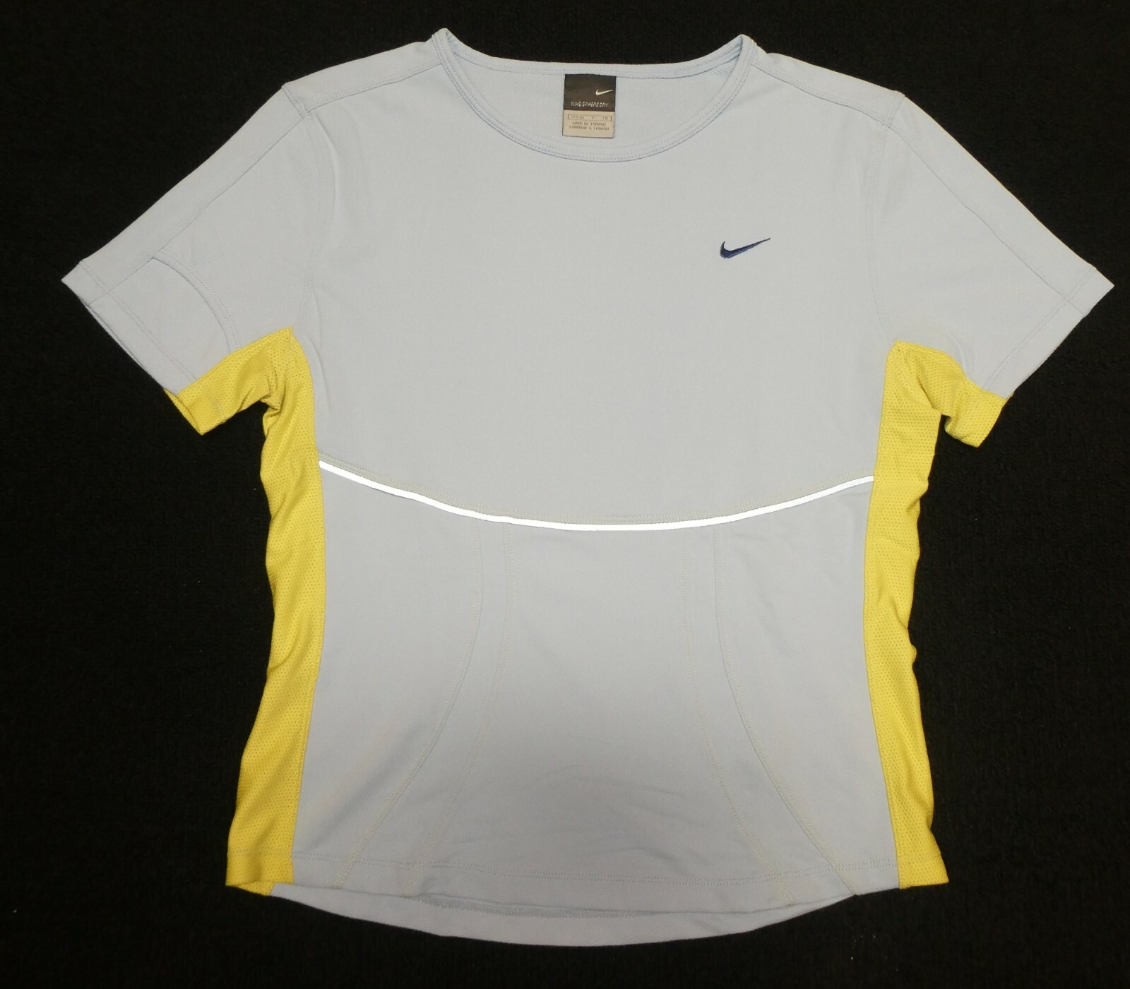 Nike Sphere Dry women’s blue/yellow stretch short-sleeved t-shirt Sz S (4-6)