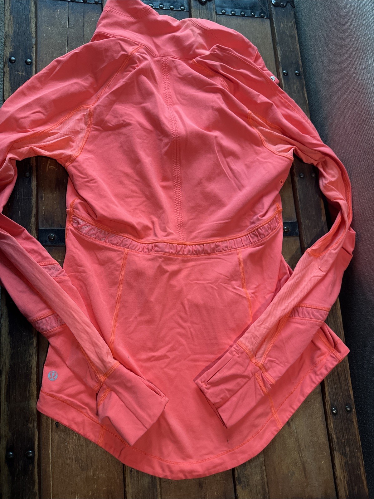 Lululemon Orange High Visibility Long Sleeve Top Curved Hem Size 8 Snug Fit